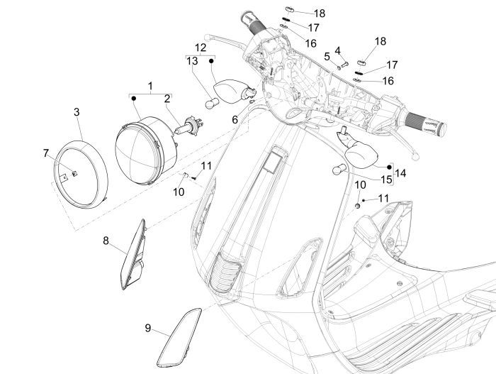 Optique de phareVespa Primavera 45km 4 temps 4 soupapes