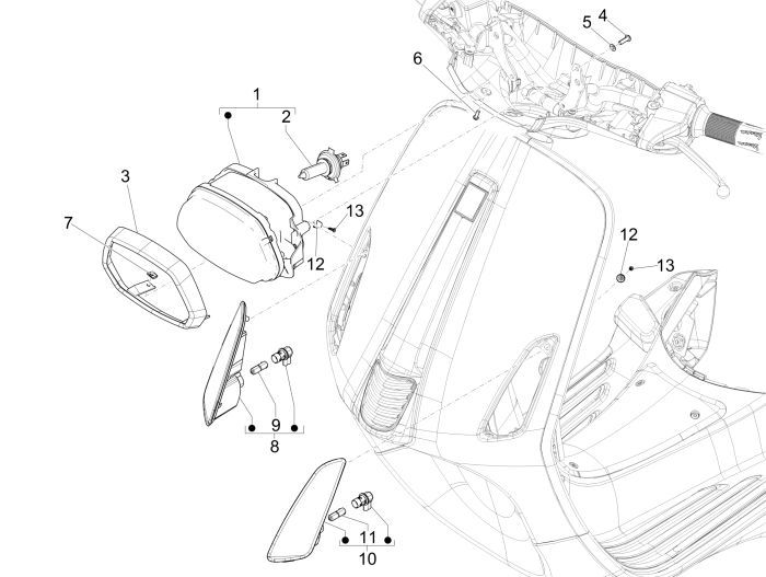 Optique de phareVespa Sprint 45km 4 temps 4 soupapes