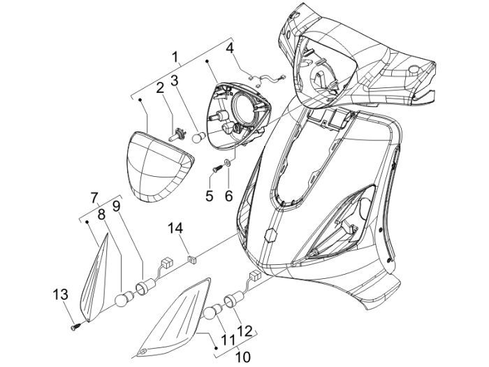Clignotants avant - Phare Piaggio Fly 50 4T AC