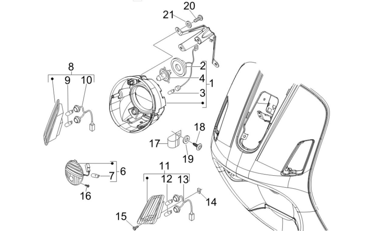 Feux avant - Clignotants Vespa GTV 250 4T 4V IE