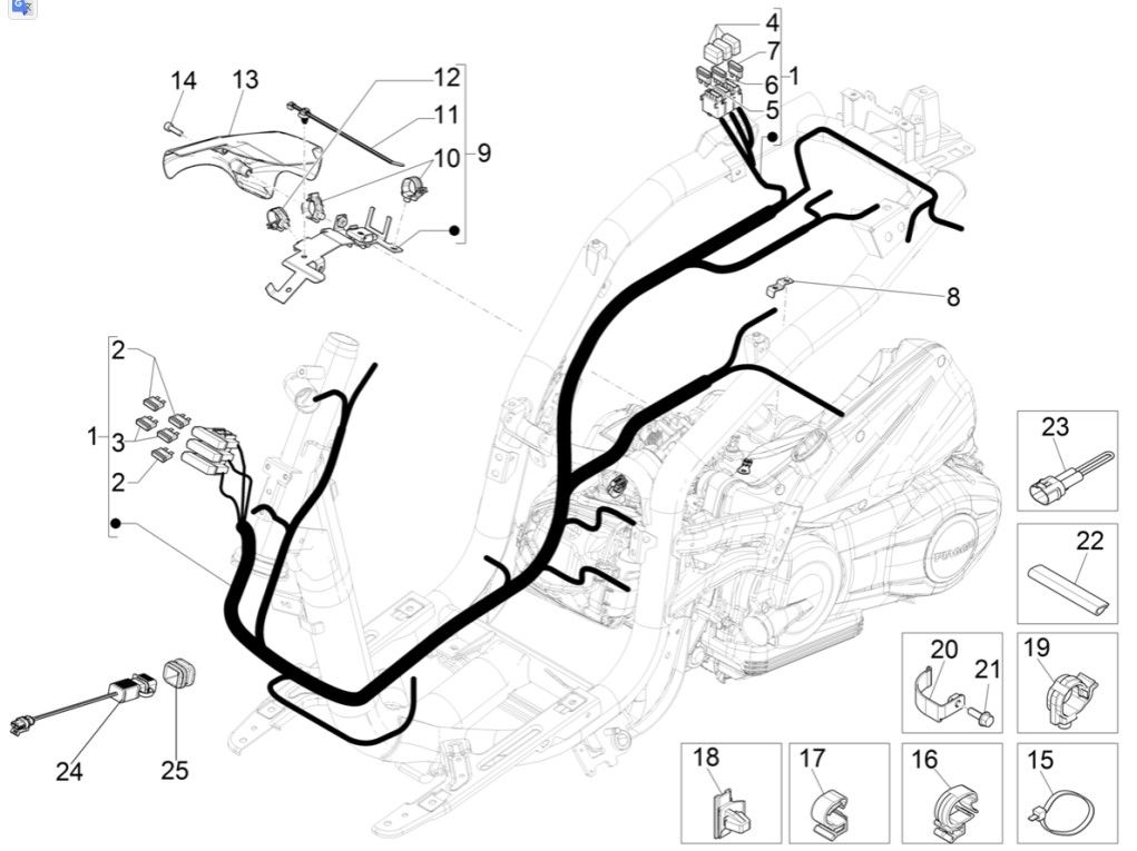 Groupe de câbles principal : Piaggio Liberty 125 4 temps 3V IE ABS (IGET Euro 5)