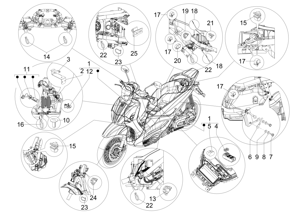 Groupe de câbles principal Piaggio Beverly 125 RST 4T 4V IE E3 2010-2015 (EMEA)