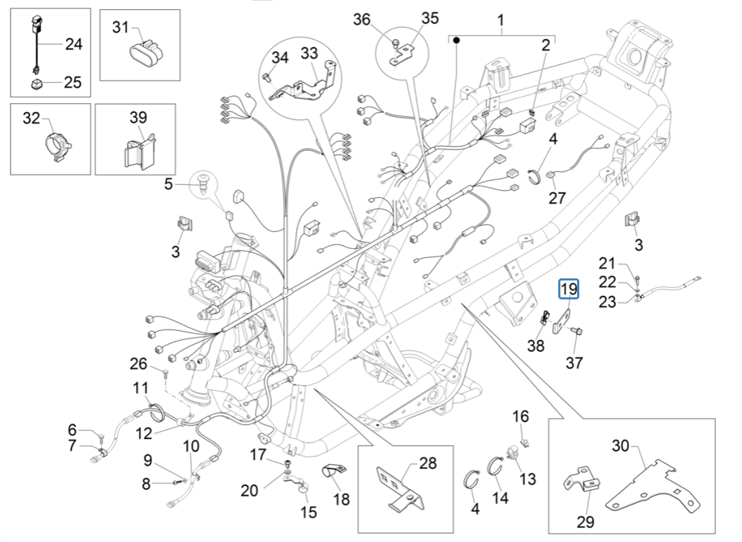 Groupe de câbles principal Piaggio MP3 350 Maxi sport E4 ABS 2018-2020 (EMEA)