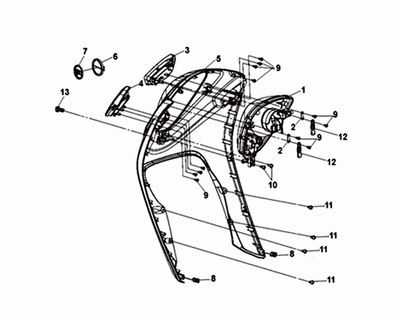 Flacon de plaque avant. Intérieur b. Sym Mio 50I (GY-7450U BK-001C) gris noir