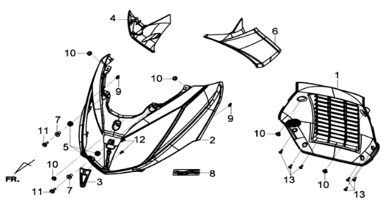 Plaque avant/clignotants/protège-jambes intérieur Sym Joymax 300I ABS E3 2014-2016, blanc (WH-300P)