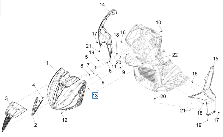 Plaque avant du Piaggio Beverly 300 4T 4V HPE ABS E5 2021-2022 (EMEA)