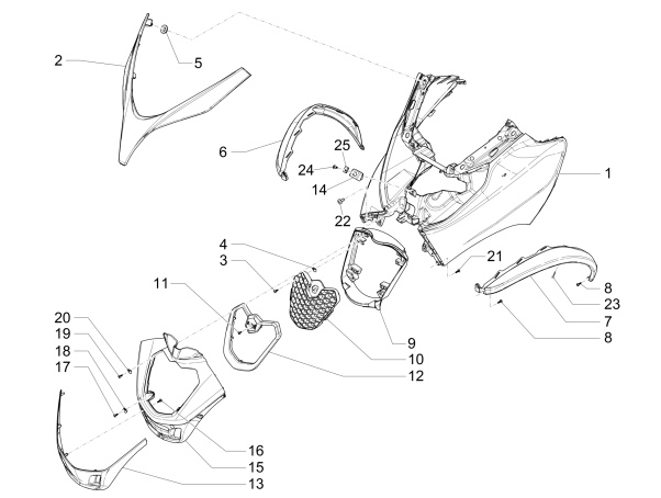 Face avant Piaggio MP3 500 LT Sport 2014-2016 Noir mat 93/B