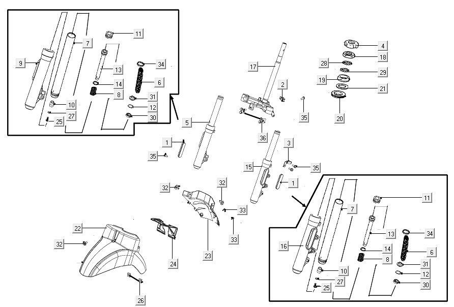 Fourche avant Kymco Like à partir de 2018 Deep Ocean Blue