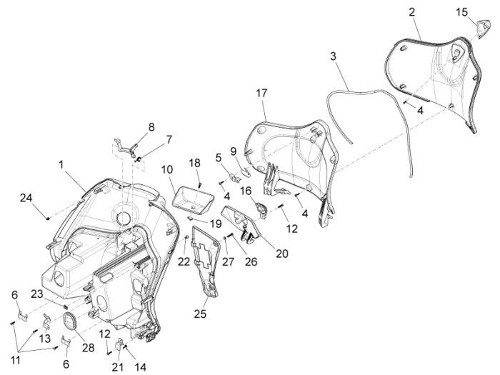 Tablier Piaggio New Fly 4 temps 2 soupapes noir 98/a