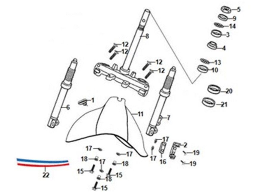 Voorvork / voorspatbord / balhoofd Sym Fiddle II Euro4 Blue (BU-280S)