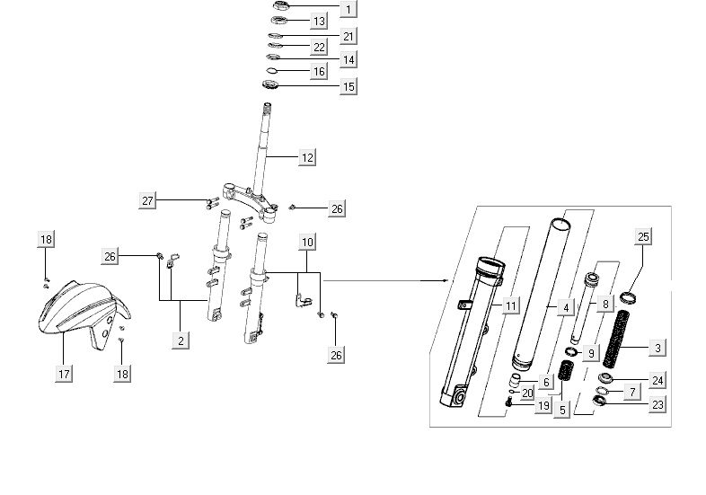 garde boue fourche avant Kymco Agility RS 4 temps noir 09