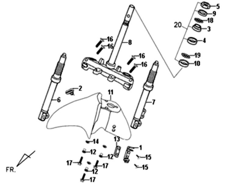 Voorvork - balhoofdstel - voorspatbord Sym Fiddle II Blauw (BU295S)