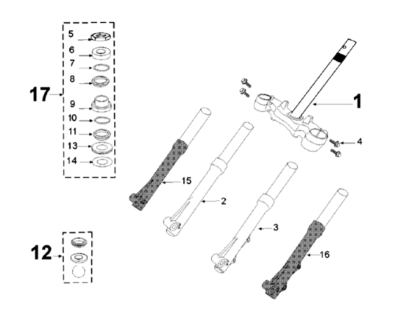 Voorvork - balhoofdstel Peugeot Tweet 125 V E3 2013-2017