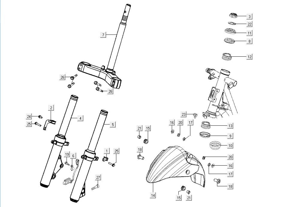 Fourche avant - Garde-boue Kymco G-Dink 2 temps Gris foncé