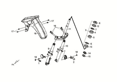Voorvork - voorbord - balhoofdstel Sym Crox 50 E3 BLAUW/GRIJS (BU-300S/GY-7450U)