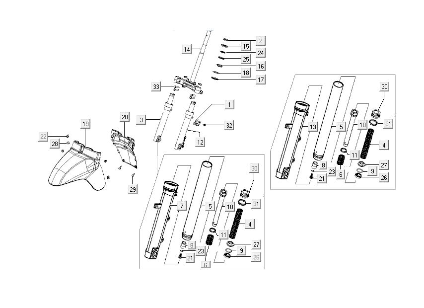 Fourche avant - Garde-boue avant Kymco Like 4 temps diamant blanc comme T T