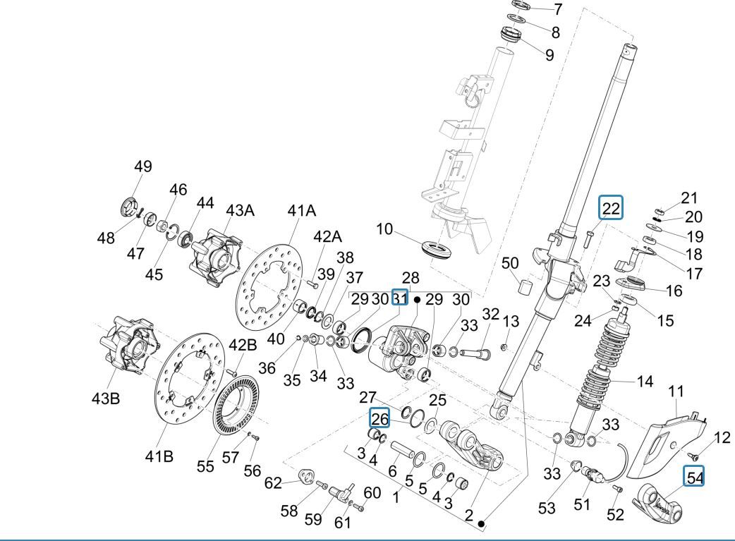 Fourche avant/tube de direction - Roulements de direction de groupe Vespa Primavera 125 4T 3V IE ABS