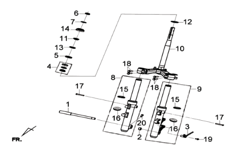 Fourche avant/casque/plaque avant Sym Joymax 300I ABS E3 2014-2016