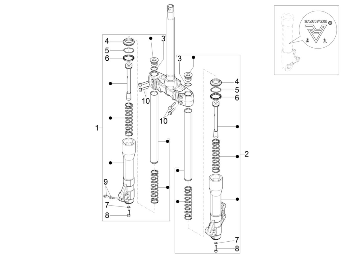 Fourche avant - pièces détachées (Mingxing) Piaggio Beverly 300 IE ABS E4 2016 - 2020 (EMEA)