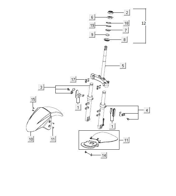 Fourche avant Kymco Agility 10' 4 temps gris foncé