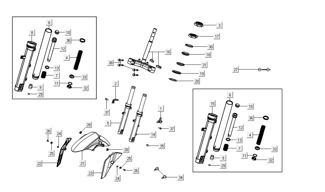 Fourche avant Kymco Agility 16'+ injection 4 temps euro4 noir