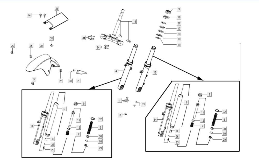 Fourche avant Kymco Agility City 16 200i