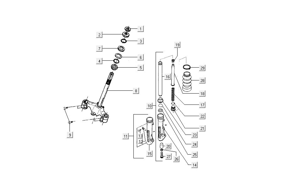 Fourche avant Kymco Dink AC 2 temps Silver