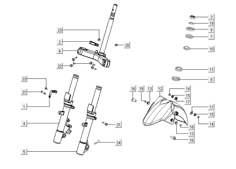 Fourche avant Kymco Downtown 300i gris foncé