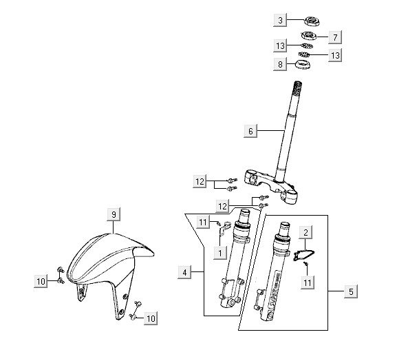 Fourche avant Kymco Super9 2t lc om noir mat-jaune
