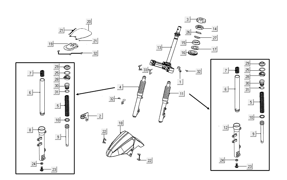Fourche avant Kymco VP50i injection euro 4 tecno silver