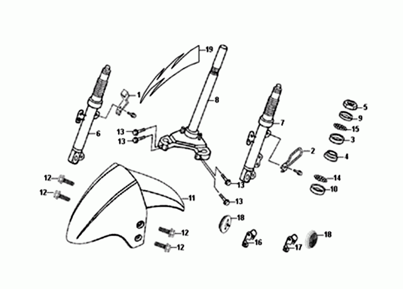 Fourche avant/garde boue avant/casque SYM Orbit II Euro 4 argent mat