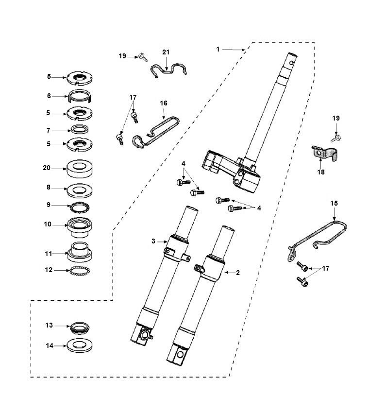 Fourche avant Peugeot Vivacity 3 4 temps