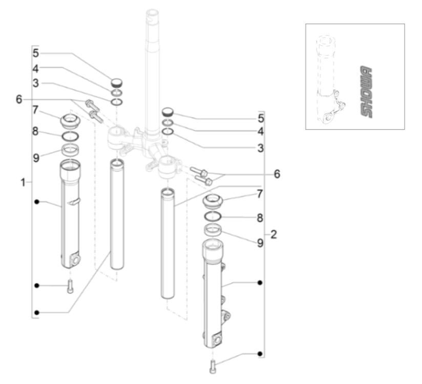 Fourche avant (Showa) Piaggio Liberty 125 4 temps 3V IE ABS (IGET Euro 5)