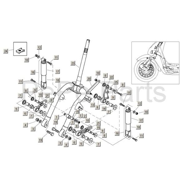Fourche avant+accessoires Aprilia Mojito Custom 2t (moteur Piaggio) 2004 - 2010