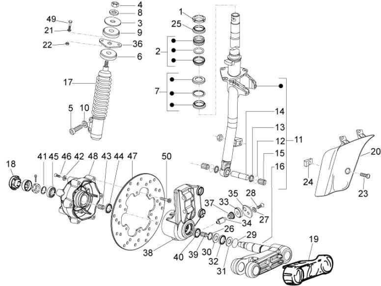 Fourche avant Vespa Lx 2 temps blanc monte 544