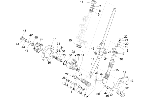 Fourche avant Vespa Primavera 4 temps 3 soupapes (injection euro4 iget)