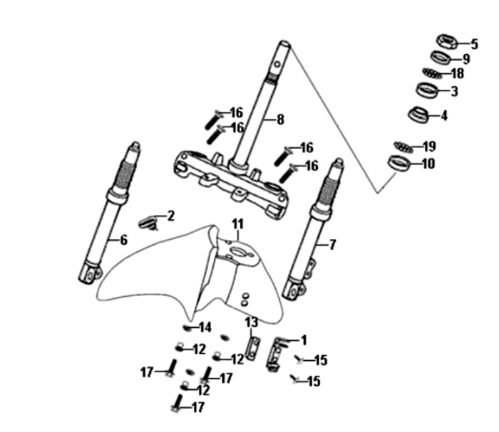 Fourche avant/garde-boue avant/casque Sym Symphony ST E3 blanc (WH-006)