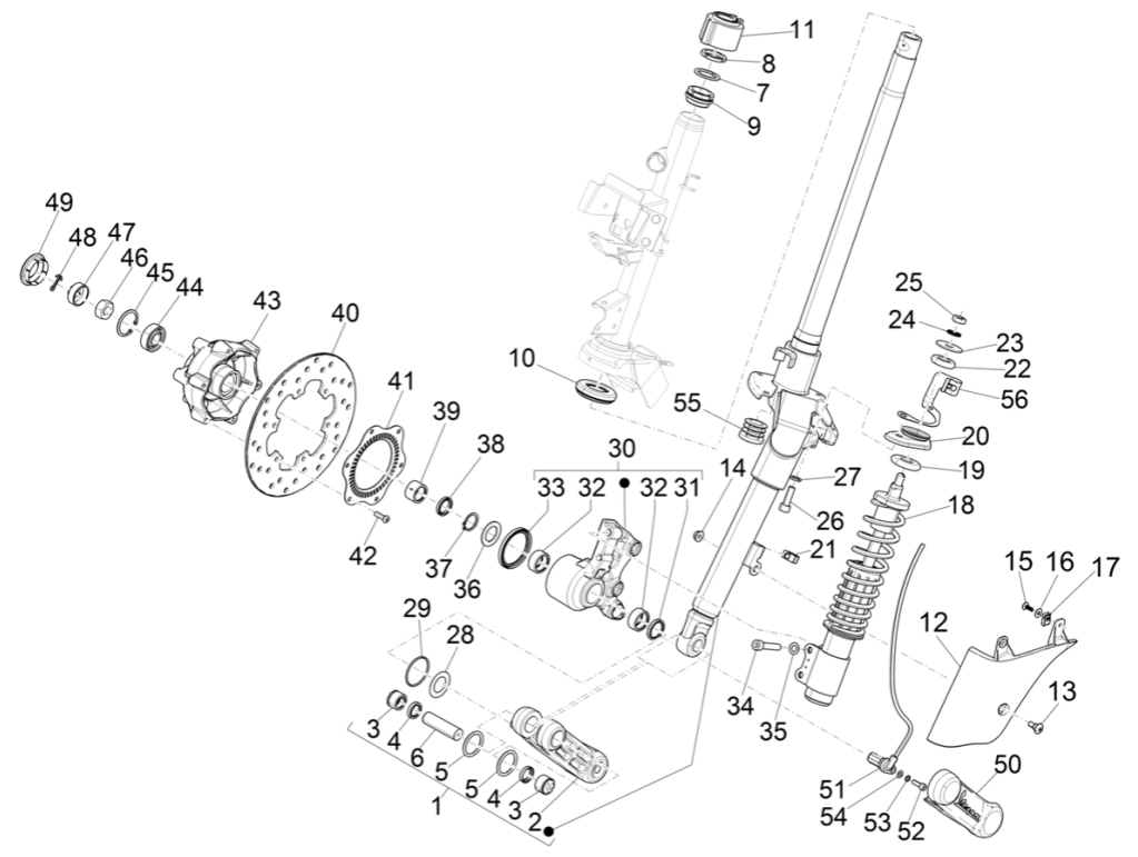 Fourche avant/tube de direction - Groupe de roulement de direction pour Vespa GTS 125 4T E4 ABS 2019 (EMEA)