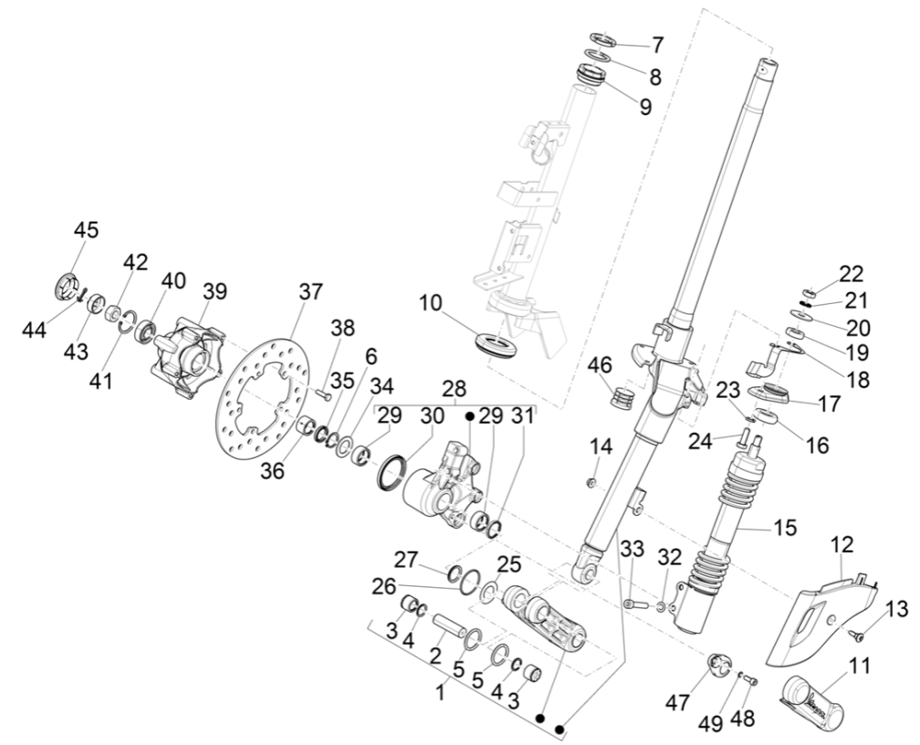 Tube avant de la Vespa Eletrica 45 km/h E5 2021 (EMEA)
