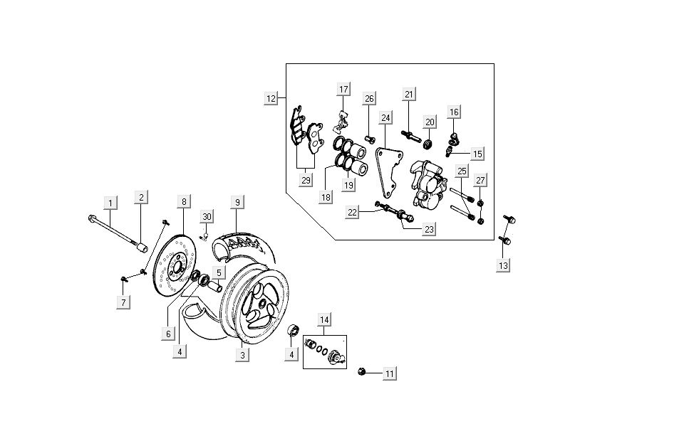 Griffe de roue avant Kymco Dink AC 2 temps Silver