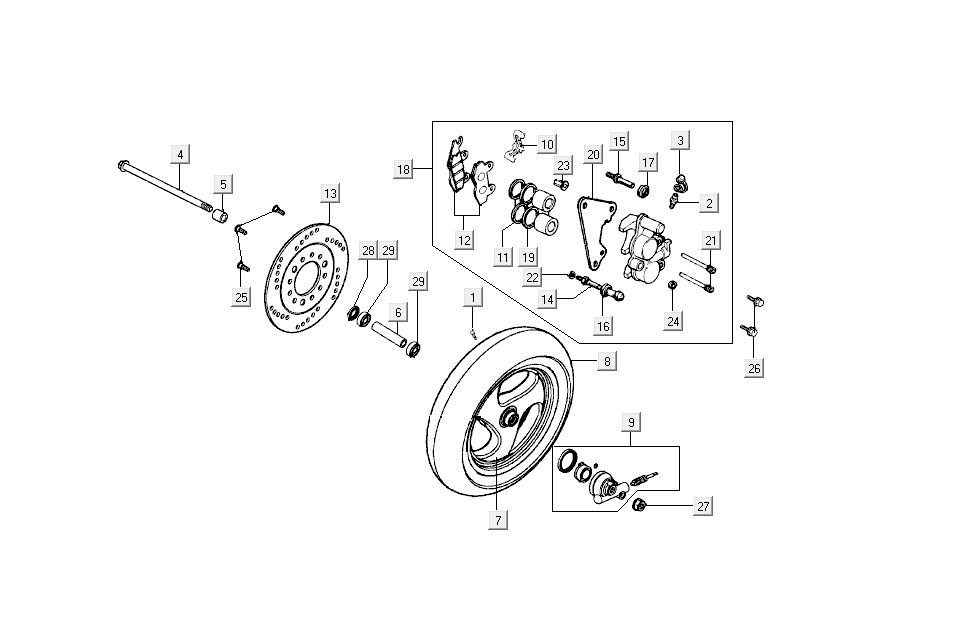 griffe de roue avant Kymco Super9 AC 2 temps nm rouge