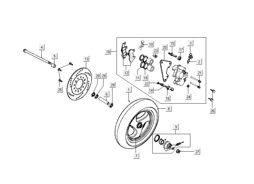 griffe de roue avant Kymco Super9 ac o.m 2 temps noir mat argent