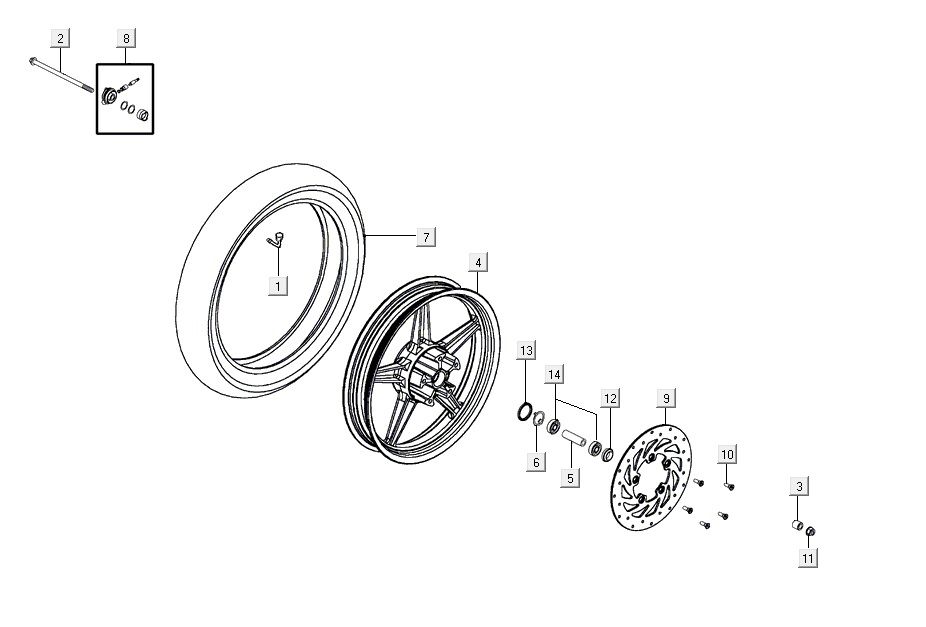 roue avant AGILITY 16+ 4T 200i Argent Métallique Mat