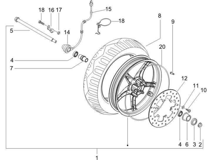 Roue avant Gilera Runner 200cc VXR 4 temps 2006