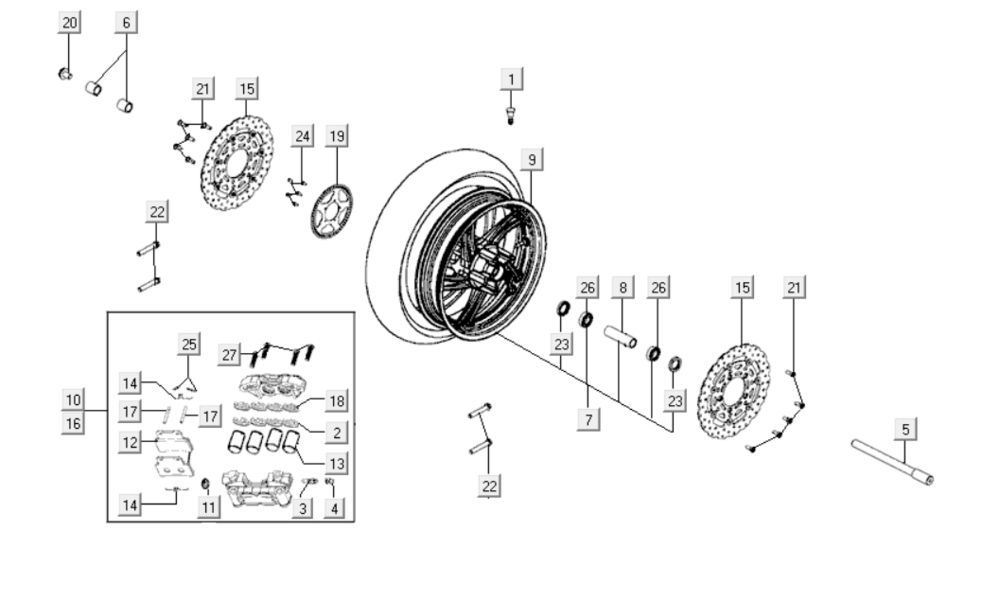 Roue avant Kymco Xciting 400i Jaune
