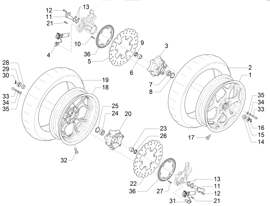 Roue avant Piaggio MP3 350 Maxi sport E4 ABS 2018-2020 (EMEA)
