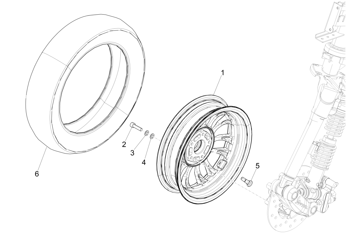 Roue avant Vespa Sprint 4 temps et 3 soupapes (injection euro5 IGET)
