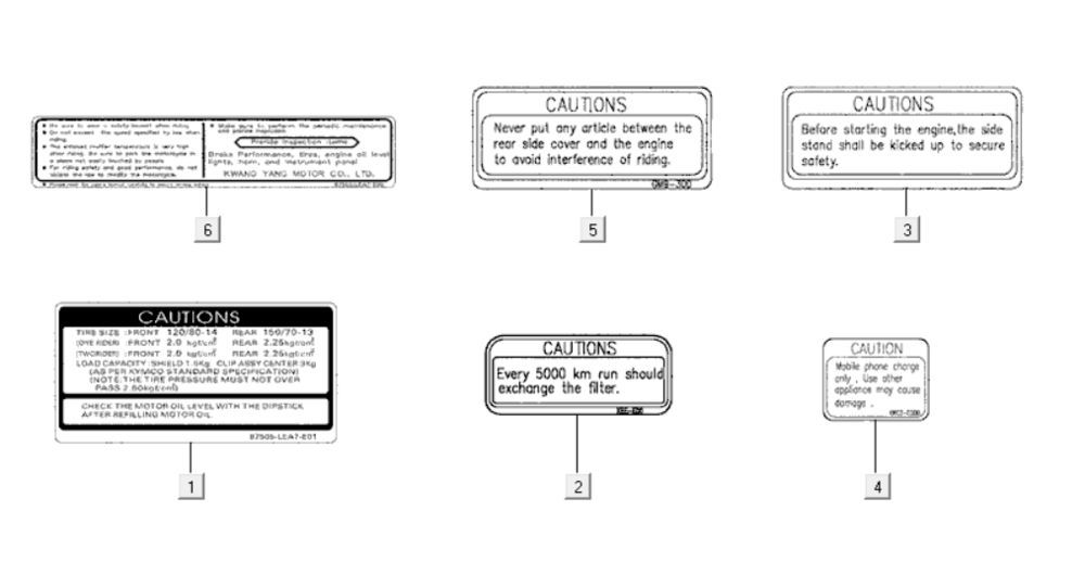 Autocollants d'avertissement Kymco Downtown 300i blanc