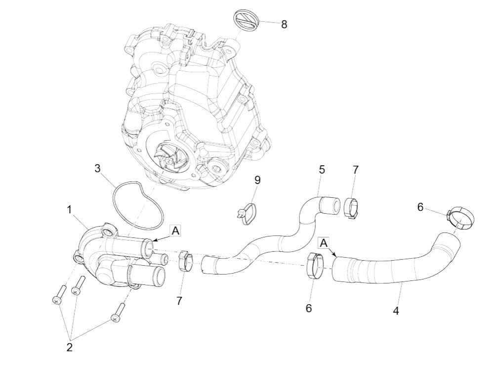 Pompe à eau Piaggio MP3 300 HPE/300 HPE SPORT E5 ABS 2020-2022 (EMEA)