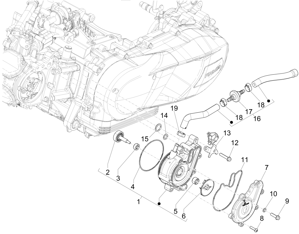 Pompe à eau Piaggio Medley 150 4T IE ABS E4 2016-2020 (EMEA)